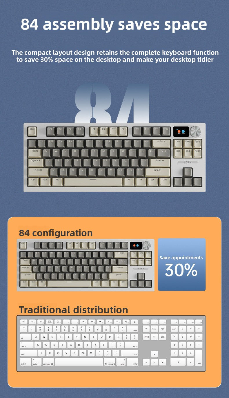 Langtu LT84 Three-Mode Hot-Swappable Wireless Bluetooth Mechanical Keyboard Custom Wired Blue Switch Gaming Keyboard - Anleila