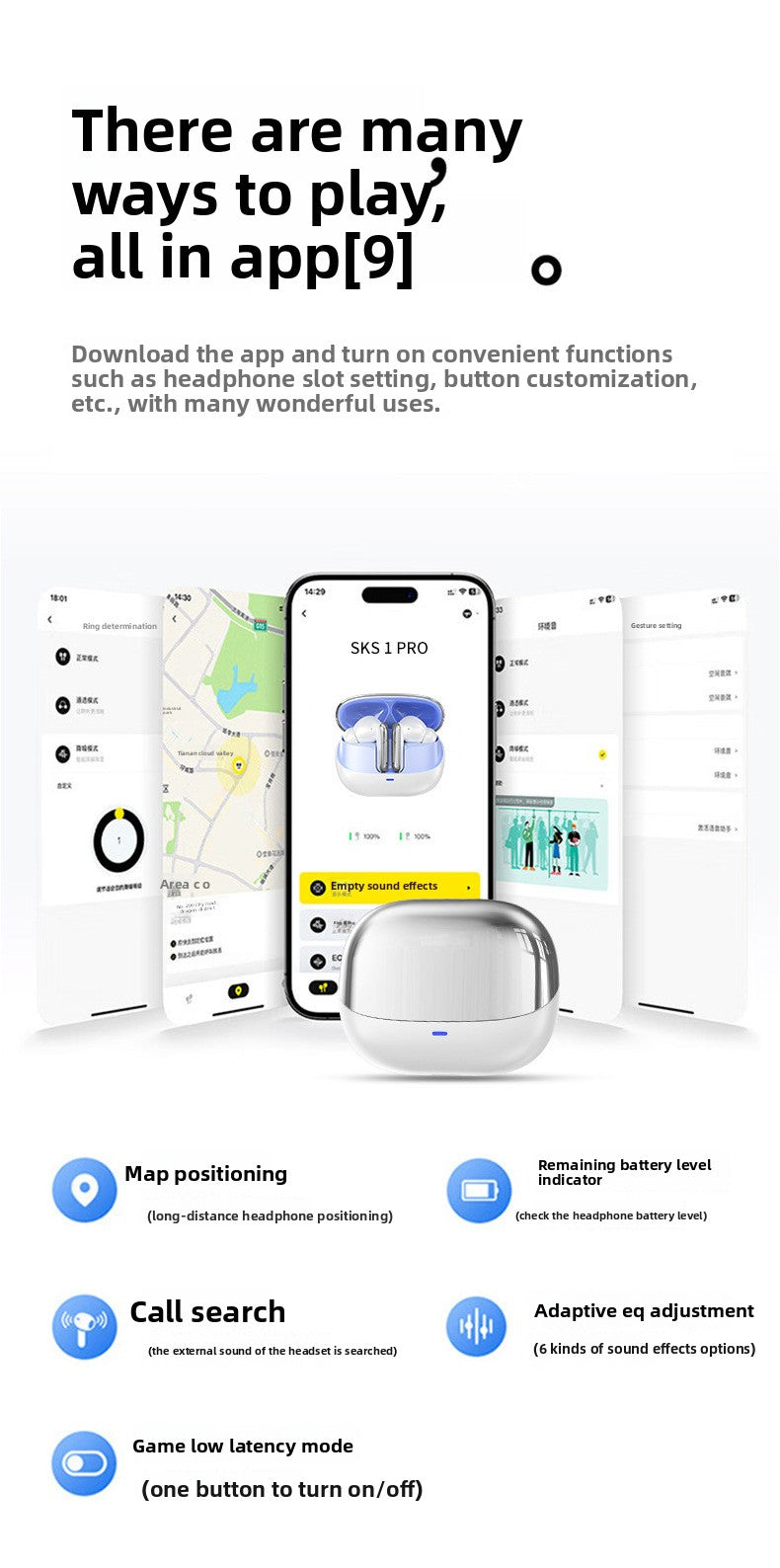 Premium SKS 1 PRO Wireless Earbuds Hi-Fi Stereo Bluetooth 5.3 Quality Ultra-Long Battery Life Positioning Anti-Lost Call ANC Noise Reduction Wireless Headset - Anleila