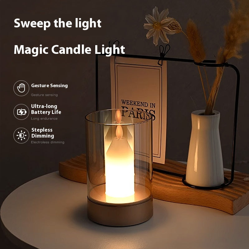 ✨ Magic Candle Lamp ✨ | Gesture & Touch Control | Flickering Flame Effect | 3000K Warm Light | 2400mAh Battery 🔋