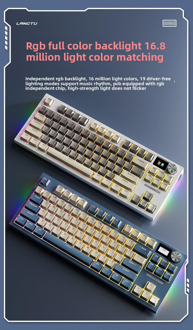 Langtu LT84 Three-Mode Hot-Swappable Wireless Bluetooth Mechanical Keyboard Custom Wired Blue Switch Gaming Keyboard - Anleila