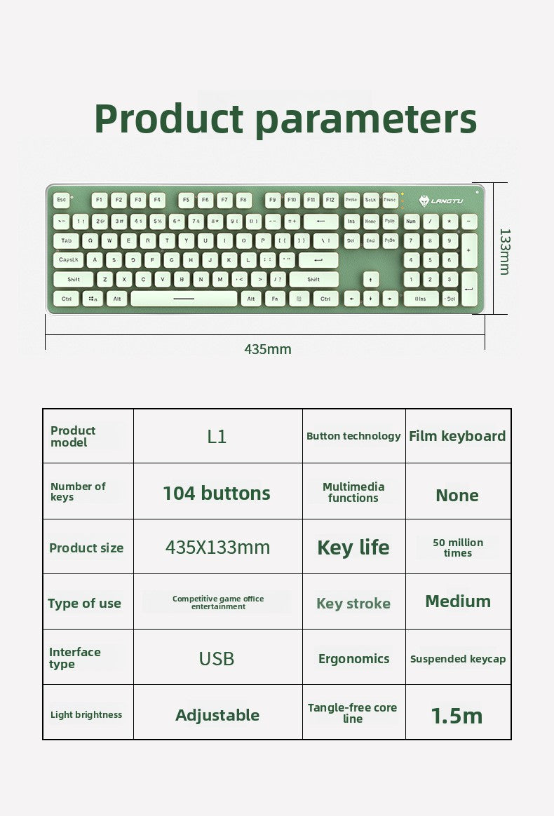 Langtu L1 Mechanical Feel Silent Wireless Keyboard Desktop Laptop Gaming Office Backlit Wired Keyboard - Anleila