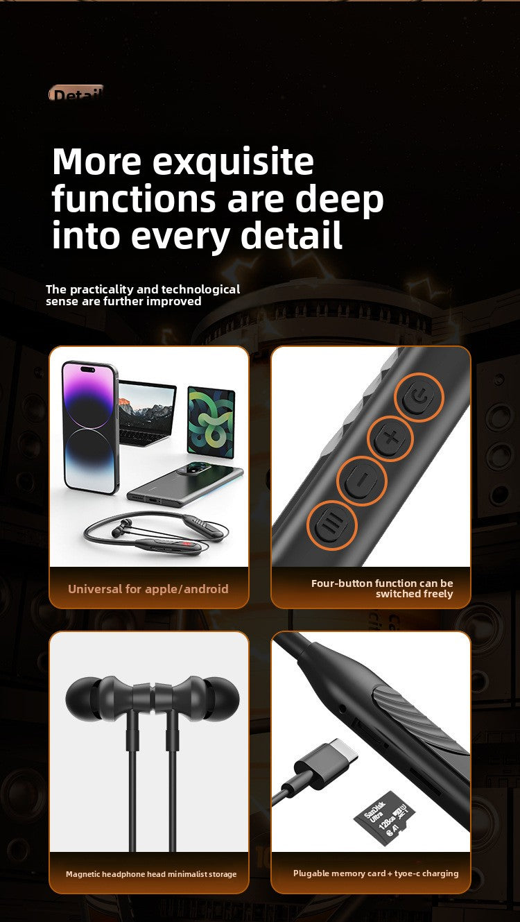 [1800hour long battery life]TWS Wireless Earphone Stereo Wireless Neck Hanging Headphone with mic Gaming Headset Deep Bass Noise Cancellation Type-c Earbuds - Anleila